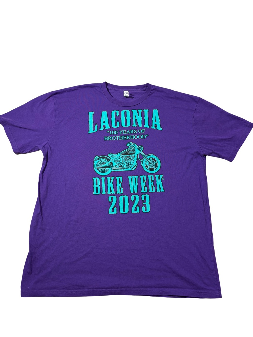 2023 Men's Laconia Bike Week  Double-Sided T-Shirt Purple Teal 2XL
